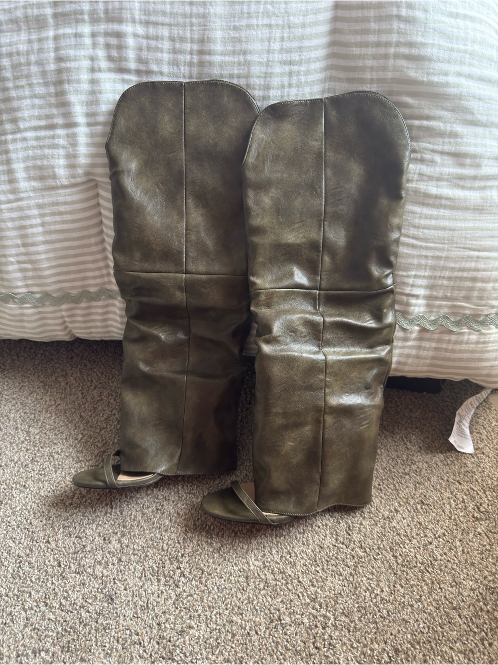Olive Green Leather Knee-High Boots